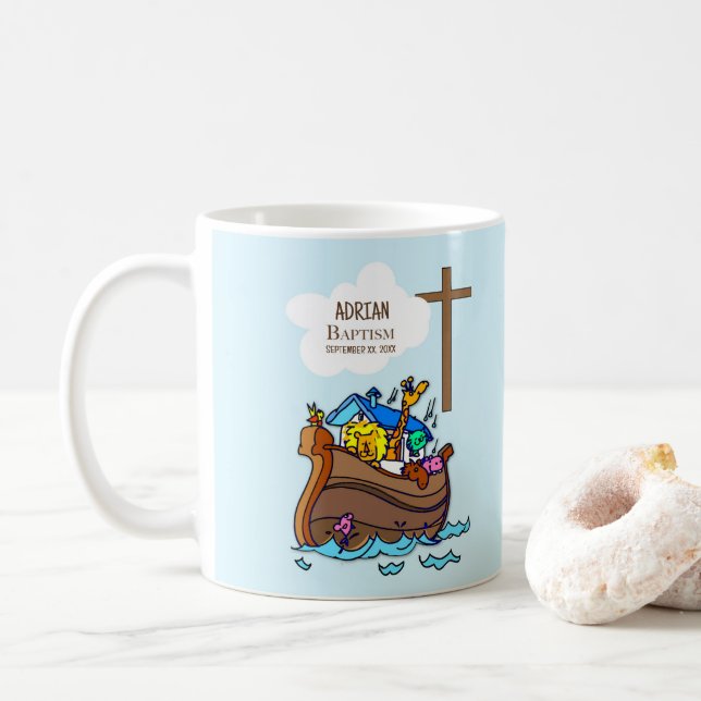 Baptism Boy Noahs Ark, Cute Animals Personlig Kaffemugg (Med munk)