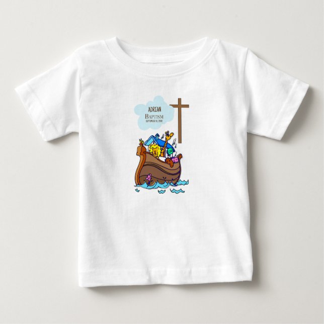 Baptism Boy Noahs Ark, Cute Animals Personlig T Shirt (Framsida)