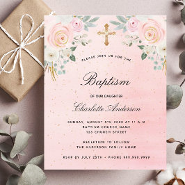 Baptism budgetinbjudan för  rosa blommigt  flygblad