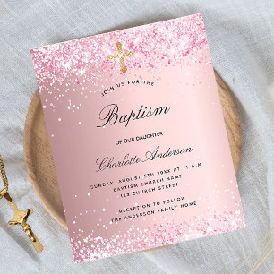 Baptism budgetinbjudan till  rosa glitter-flickan