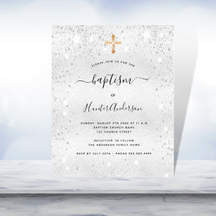 Baptism Budgetinbjudan till vuxen silver guld kor Flygblad