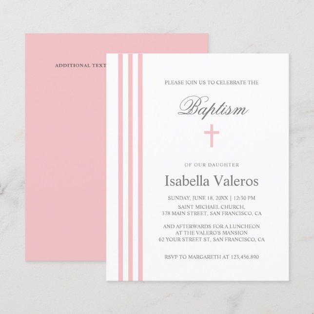 BAPTISM Chic Lodrät med stripe-pastel Rosa Kor (Fram/baksida)