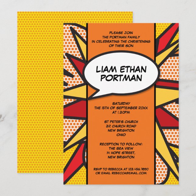 Baptism Christen Modern Roligt Typografi Inbjudningar (Fram/baksida)