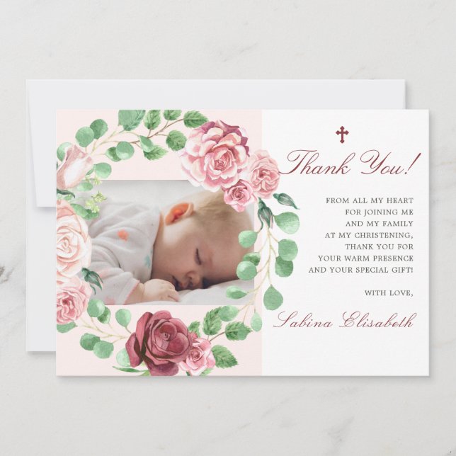 Baptism Christening Baby Garden Blommigt Photo Tack Kort (Framsida)