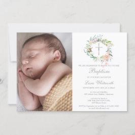 Baptism Christening Blommigt Garland Photo Inbjudningar