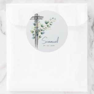 Baptism Christening Boy Modern Botanical Kor Runt Klistermärke