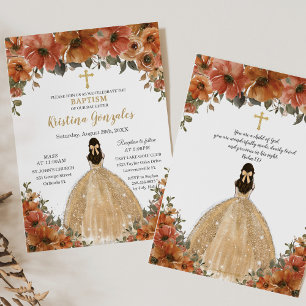 Baptism Christening Burnt Orange Fall Blommigt Gul Inbjudningar