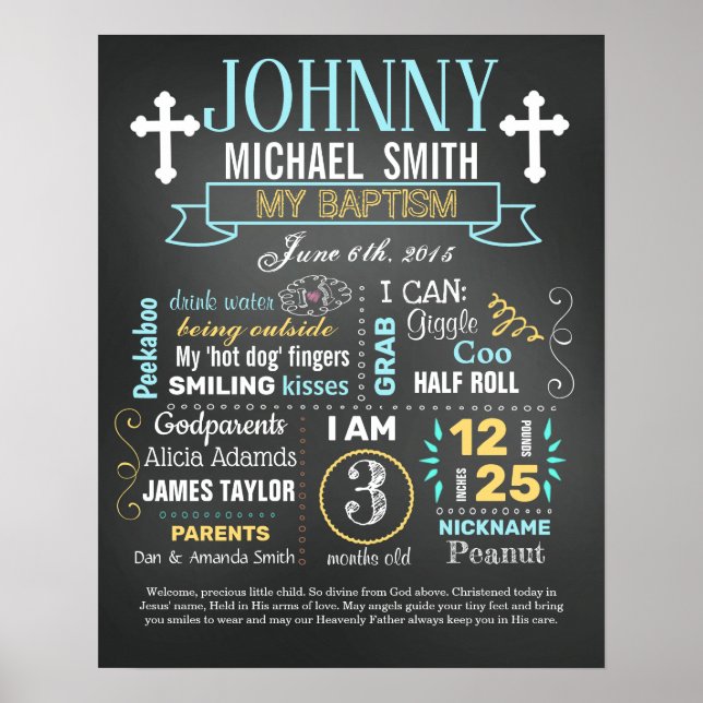 Baptism Christening Chalkboard-tecken Poster (Framsidan)