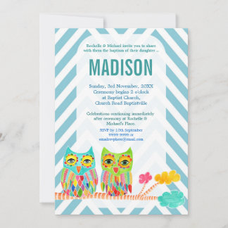 Baptism Christening Chevron Rainbow Uggla Inbjudan