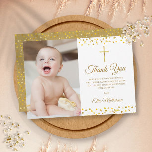 Baptism Christening Elegant Golden Hearts Photo Tack Kort
