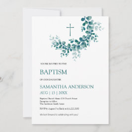 Baptism Christening Eucalyptus Greenery Minimalist Inbjudningar