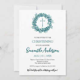 Baptism Christening Eucalyptus Greenery minimalist Inbjudningar