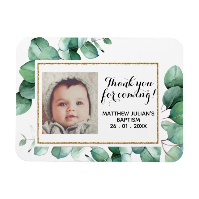 Baptism Christening Eucalyptus Greenery TACK Magnet (Horisontell)
