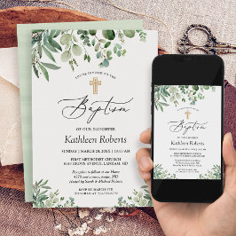Baptism Christening | Greenery Eucalyptus Löv Inbjudningar