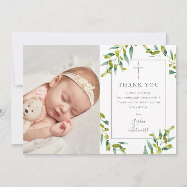 Baptism Christening Greenery Foliage Photo Tack Kort (Framsida)