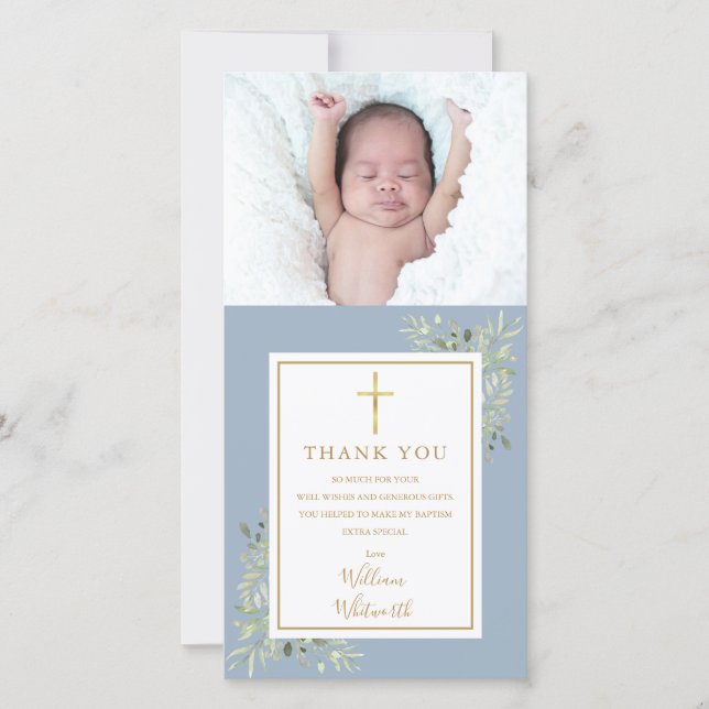 Baptism Christening Greenery Photo Blue Tack Kort (Framsida)