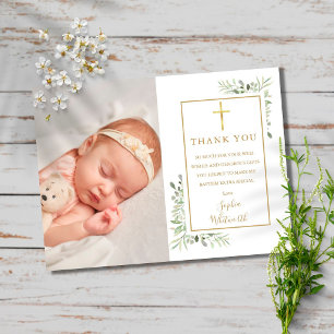 Baptism Christening Greenery Photo Tack Vykort