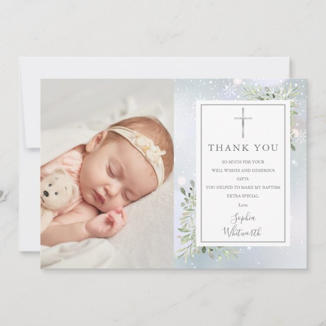 Baptism Christening Greenery Winter Photo Tack Kort (Framsida)