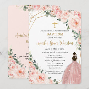Baptism Christening Guld  Blommigt Flowers Girl Inbjudningar