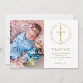 Baptism Christening Guld Blommigt Garland Photo Tack Kort