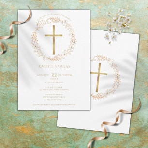 Baptism Christening Guld Kor Blommigt Inbjudningar