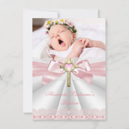 Baptism Christening Guld Kor Girls Rosa 2 Inbjudningar