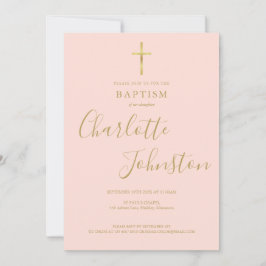 Baptism Christening Guld Kor Rosa QR-kod Inbjudningar