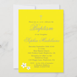 Baptism Christening Gult Daisy Silver Girl Girl Inbjudningar