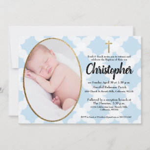 Baptism Christening-inbjudan Blue & guld Inbjudningar