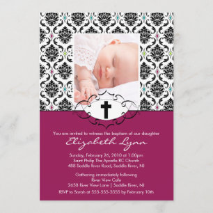 Baptism Christening Inbjudningar Foto Black Damask