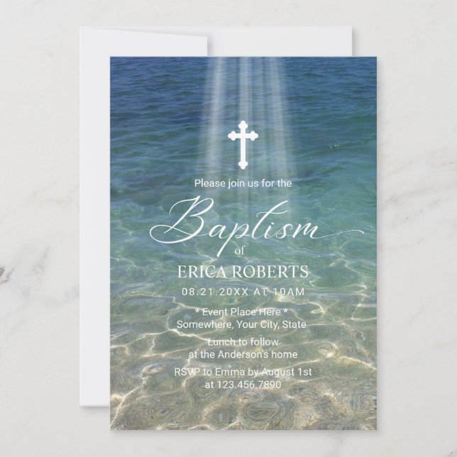 Baptism Christening Kor i Heliga Light Beach Inbjudningar (Framsida)