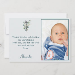 Baptism Christening Modern Boy Tack Photo Inbjudningar