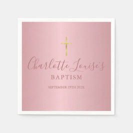 Baptism Christening Modern Ro Guld Script Napkin Pappersservett