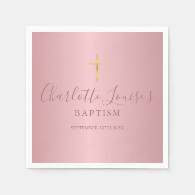 Baptism Christening Modern Ro Guld Script Napkin Pappersservett (Framsidan)