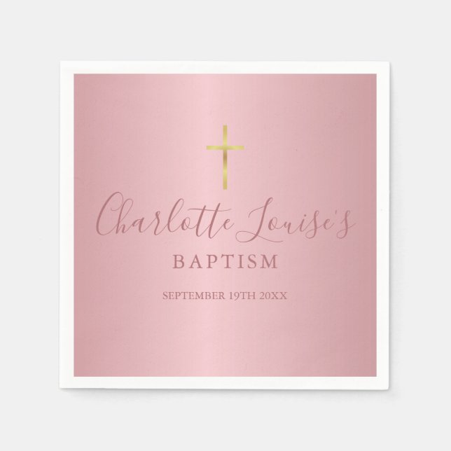 Baptism Christening Modern Ro Guld Script Napkin Pappersservett (Framsidan)