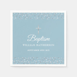 Baptism Christening Modern Silver Hearts Pappersservett