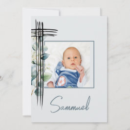 Baptism Christening Photo Male Modern Blue Inbjudningar