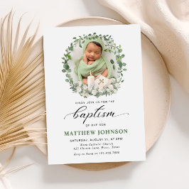 Baptism Christening Photo Ro Blommigt Inbjudningar