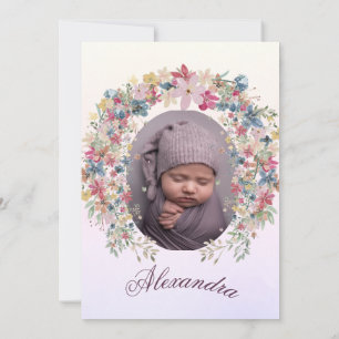 Baptism Christening Photo Rosa Blommigt Girls Inbjudningar