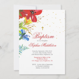 Baptism Christening Red Vild Flowers Religiösa Inbjudningar