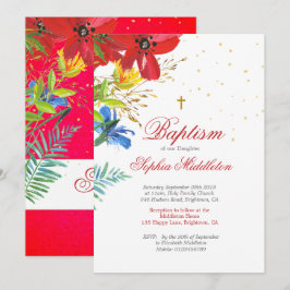 Baptism Christening Red Vild Flowers Religiösa Inbjudningar