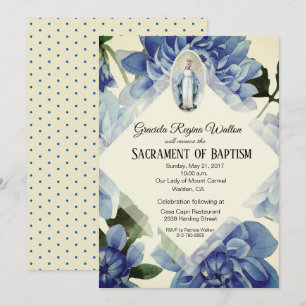 Baptism Christening Religiösa Blåa blommor Inbjudningar