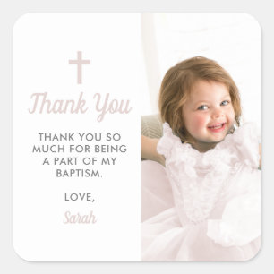 Baptism Christening Religiösa Rosa Girl Girl Photo Fyrkantigt Klistermärke