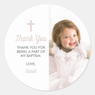 Baptism Christening Religiösa Rosa Girl Girl Photo Runt Klistermärke