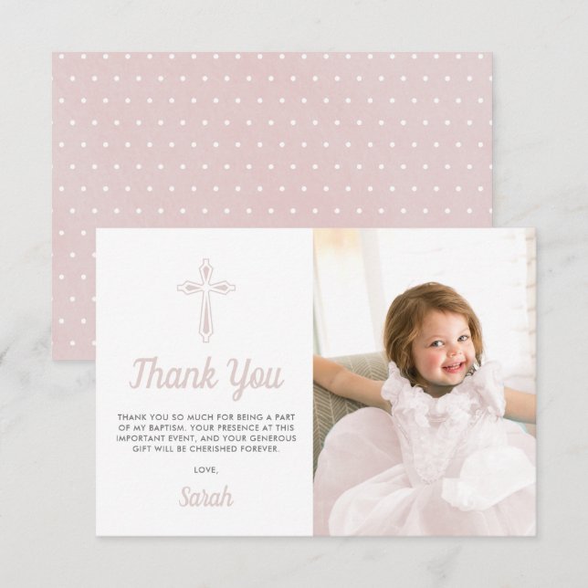 Baptism Christening Religiösa Rosa Girl Girl Photo Tack Kort (Fram/baksida)