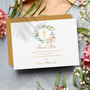 Baptism Christening Ro Blommigt Garland Guld Tack Kort