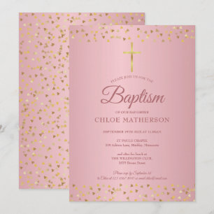 Baptism Christening Ro Guld Hearts Inbjudningar