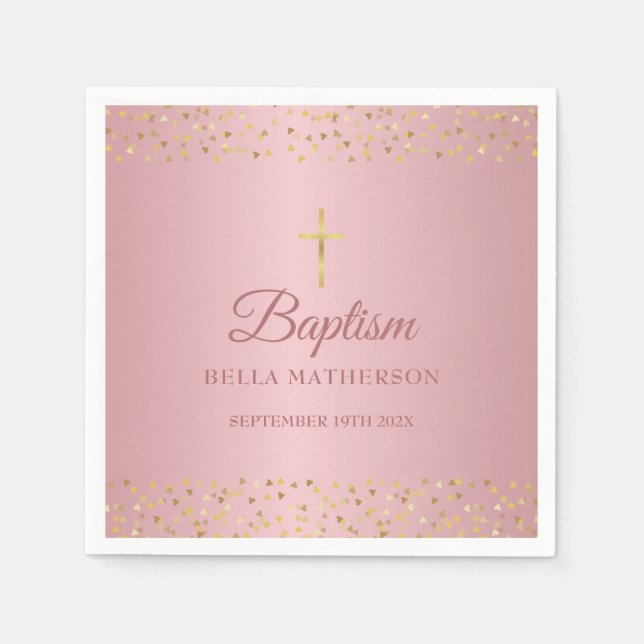 Baptism Christening Ro Guld Hearts Pappersservett (Framsidan)