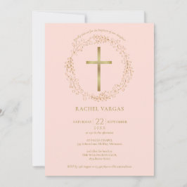 Baptism Christening  Rosa Guld Kor Blommigt Inbjudningar