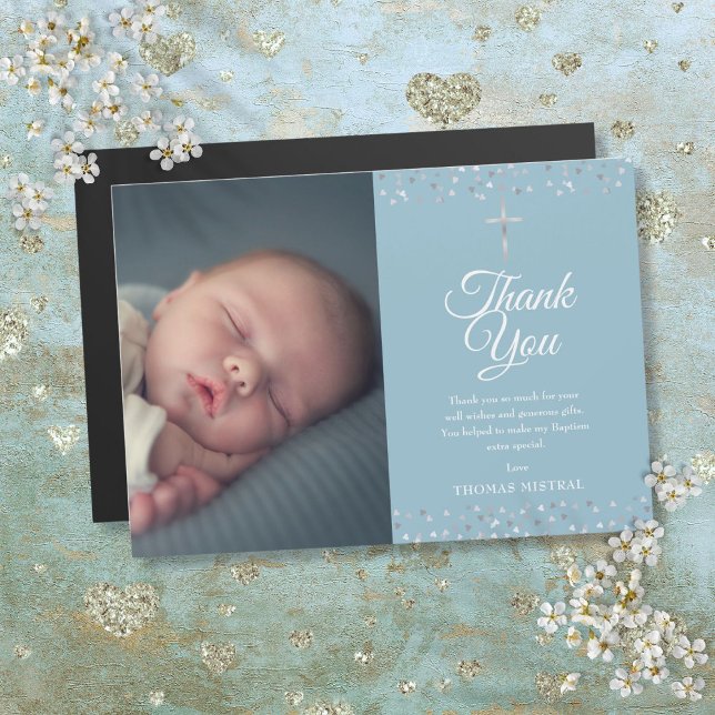 Baptism Christening Silver Hearts Photo Tack (Baptism Christening Silver Hearts Photo Thank You)